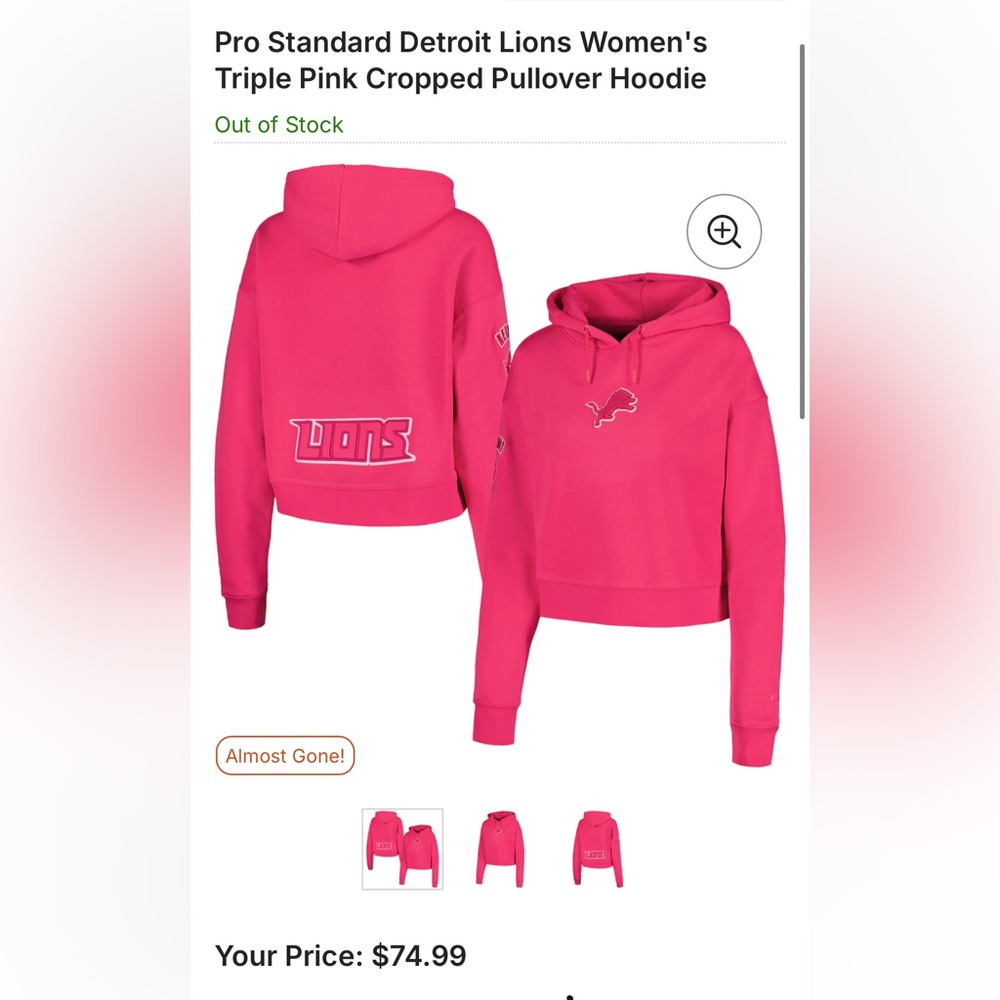 Detroit Lions pink hoodie NWOT